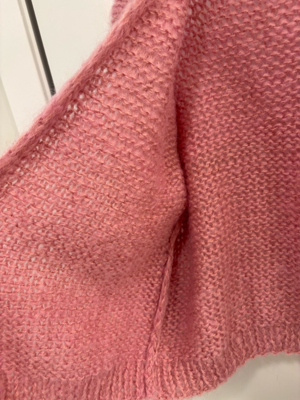 Pink Wool Hand Knit Oversized Balloon Sleeve Cardigan Sweater - Picture 6 of 12